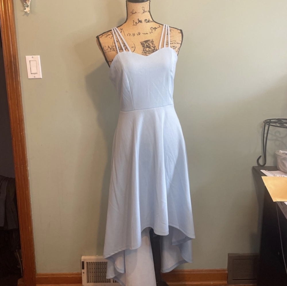 Dress Tells Hi-Low Spaghetti Strap Wedding Guest Cocktail Prom Dress Blue Small